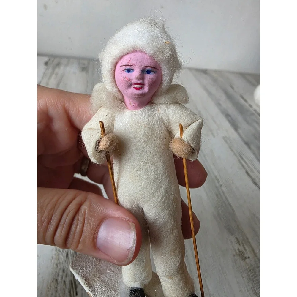 Vintage 4.5 inch Japan skier spun glass figurine Xmas decor large